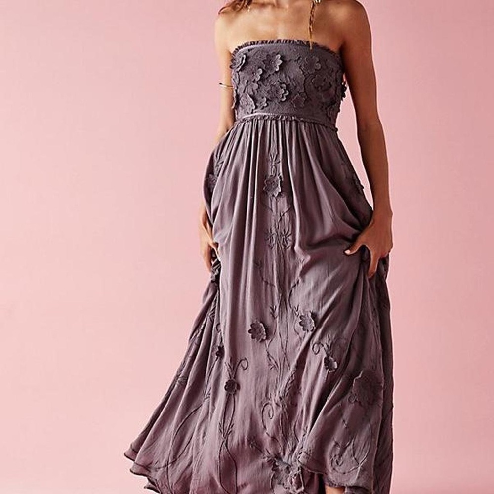 FreePeople Strapless Embroidered Maxi Dress - purpleish